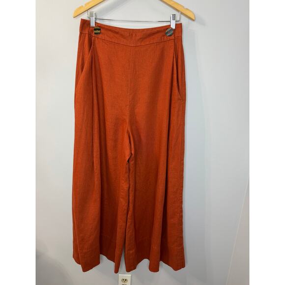 Farm Rio Rust Brown Wide Leg Linen Nautical Pants Relax Coastal Vacation Sz M - Picture 16 of 16